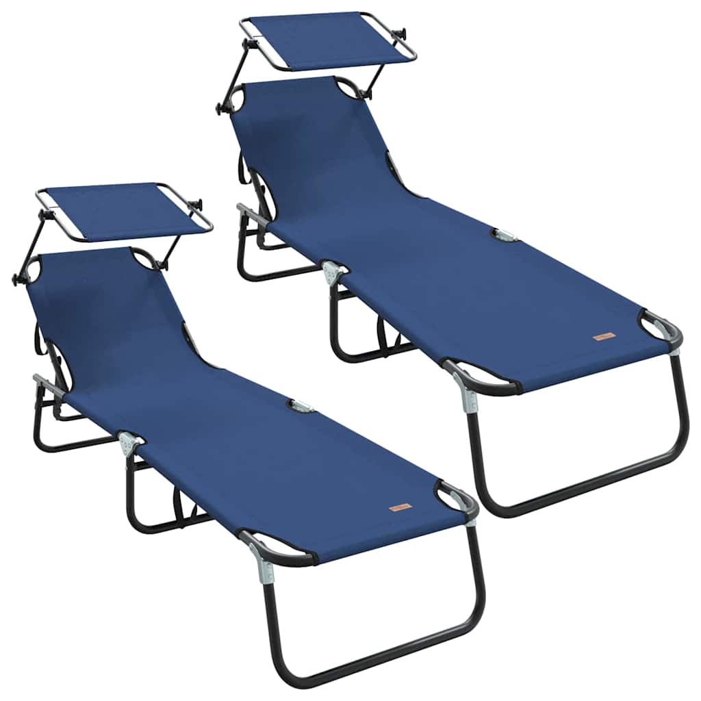 Folding Sun Lounger Folding 2 pcs Blue 56 x 190 x 81cm Fabric